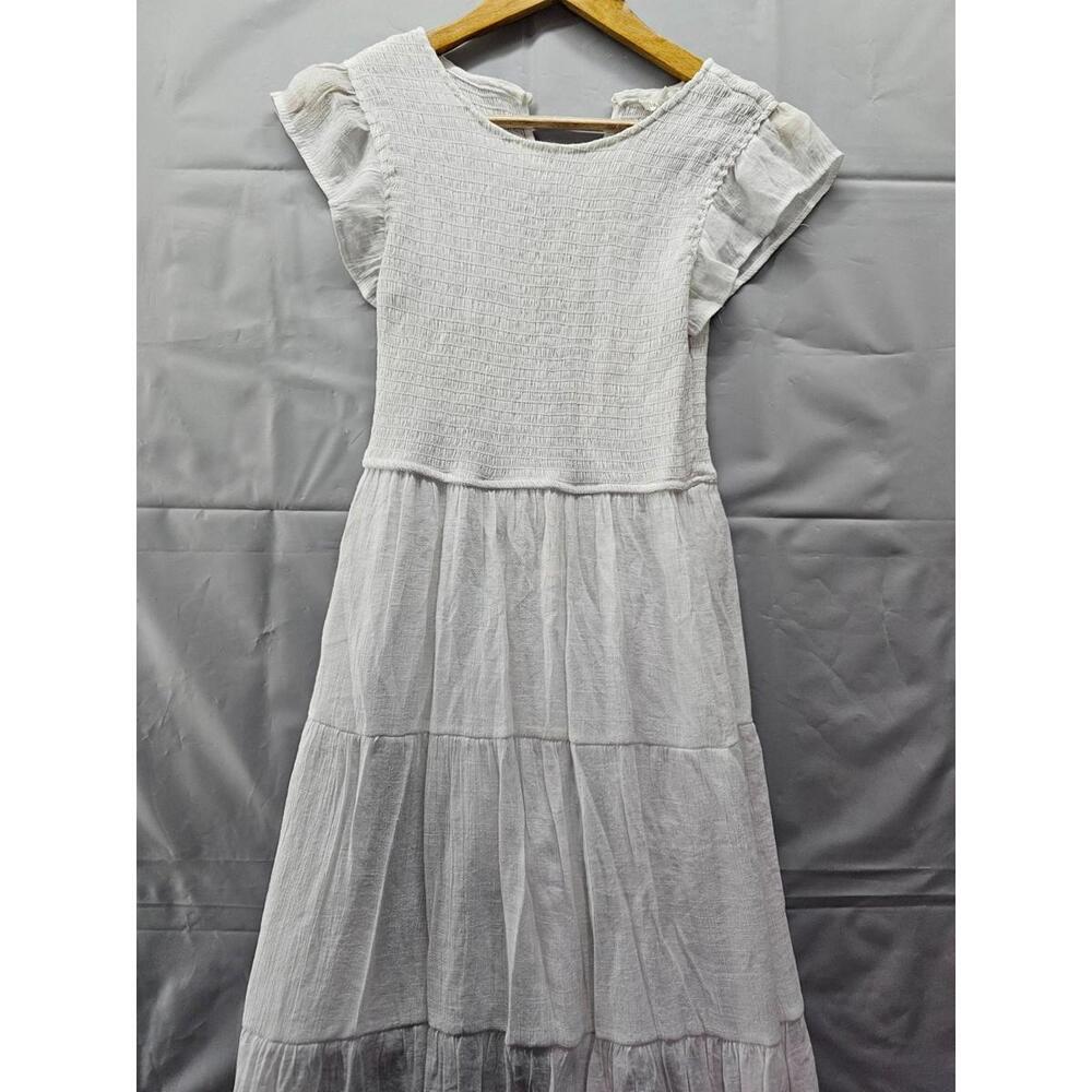 Blu Pepper White Smocked Tiered Short Sleeve Dress Womens Medium
